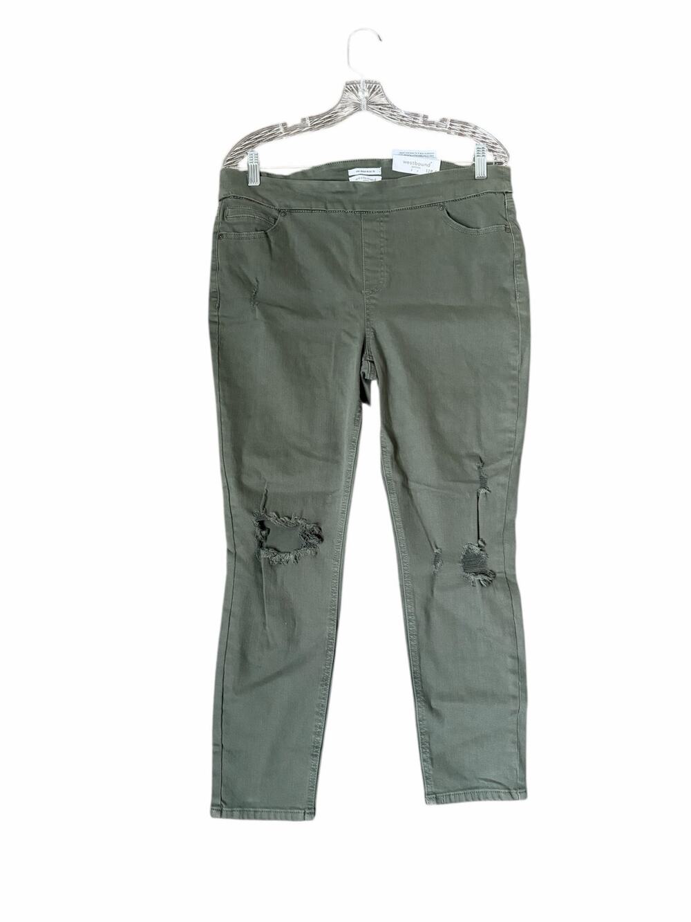 Westbound Green Denim Distressed Pull On High Rise Skinny Jeans- Size 12 Short